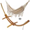 Hamac Double Franges écru + Support Bois