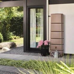 Récupérateur D'eau Mural Slim 300 L Taupe -Jardin Et Extérieur recuperateur d eau mural slim 300 l taupe 2