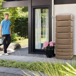 Récupérateur D'eau Mural Slim 500 L Taupe -Jardin Et Extérieur recuperateur d eau mural slim 500 l taupe 2